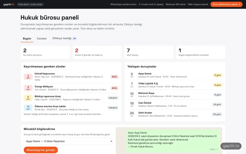 Hukuk bürosu paneli demosu