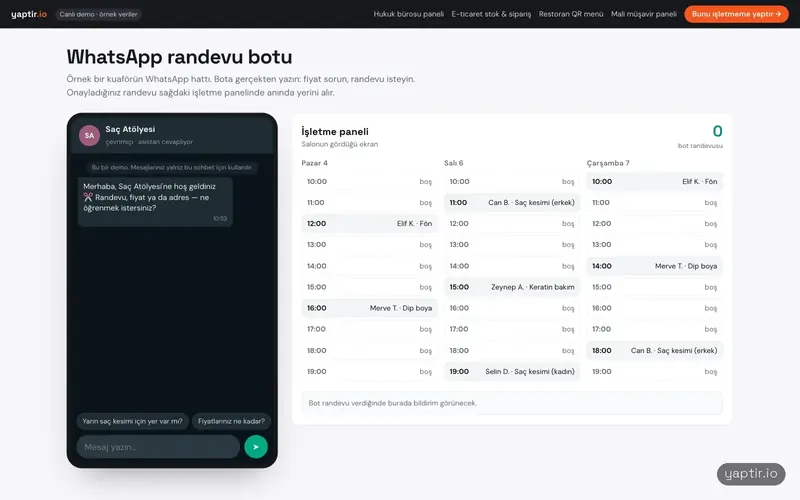 WhatsApp randevu botu demosu